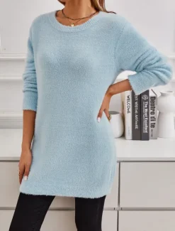 New Women's Pullover Sweater Jumper Stylish Casual Soft Pure Color Fuzzy Crew Neck Oversized Long Sleeve Regular Tops Knit Going out Weekend Black White Fall Winter Women Pullovers & Tops