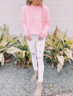 New Women's Pullover Sweater Jumper Stylish Casual Soft Pure Color Fuzzy Crew Neck Oversized Long Sleeve Regular Tops Knit Going out Weekend Black White Fall Winter Women Pullovers & Tops