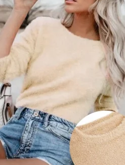 New Women's Pullover Sweater Jumper Stylish Casual Soft Pure Color Fuzzy Crew Neck Oversized Long Sleeve Regular Tops Knit Going out Weekend Black White Fall Winter Women Pullovers & Tops