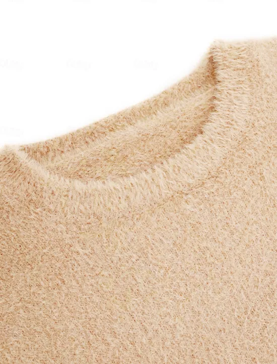New Women's Pullover Sweater Jumper Stylish Casual Soft Pure Color Fuzzy Crew Neck Oversized Long Sleeve Regular Tops Knit Going out Weekend Black White Fall Winter Women Pullovers & Tops