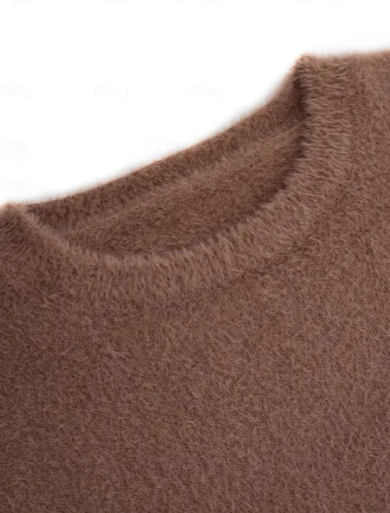 New Women's Pullover Sweater Jumper Stylish Casual Soft Pure Color Fuzzy Crew Neck Oversized Long Sleeve Regular Tops Knit Going out Weekend Black White Fall Winter Women Pullovers & Tops