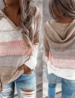 Discount Women's Pullover Sweater Jumper Casual Soft Color Block Crochet Hooded Thin Long Sleeve Tunic Knit Work Daily Holiday Black Wine Fall Winter Women Pullovers & Tops