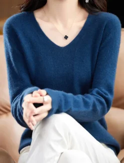 Discount Women's Pullover Sweater Jumper Fashion Casual Soft Solid Color Ribbed V Neck Knitted Long Sleeve Regular Tops Knit Outdoor Daily Going out Forest Green Cherry Red Fall Winter Women Pullovers & Tops