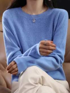 Online Women's Pullover Sweater Jumper Fashion Streetwear Casual Solid Color Ribbed Crew Neck Knitted Long Sleeve Regular Tops Knit Outdoor Home Daily Cherry Red Shrimp Pink Fall Winter Women Pullovers & Tops