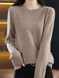 Online Women's Pullover Sweater Jumper Fashion Streetwear Casual Solid Color Ribbed Crew Neck Knitted Long Sleeve Regular Tops Knit Outdoor Home Daily Cherry Red Shrimp Pink Fall Winter Women Pullovers & Tops
