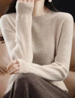 Online Women's Pullover Sweater Jumper Fashion Streetwear Casual Solid Color Ribbed Crew Neck Knitted Long Sleeve Regular Tops Knit Outdoor Home Daily Cherry Red Shrimp Pink Fall Winter Women Pullovers & Tops