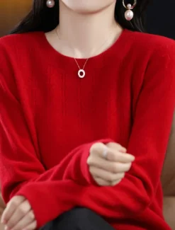Online Women's Pullover Sweater Jumper Fashion Streetwear Casual Solid Color Ribbed Crew Neck Knitted Long Sleeve Regular Tops Knit Outdoor Home Daily Cherry Red Shrimp Pink Fall Winter Women Pullovers & Tops