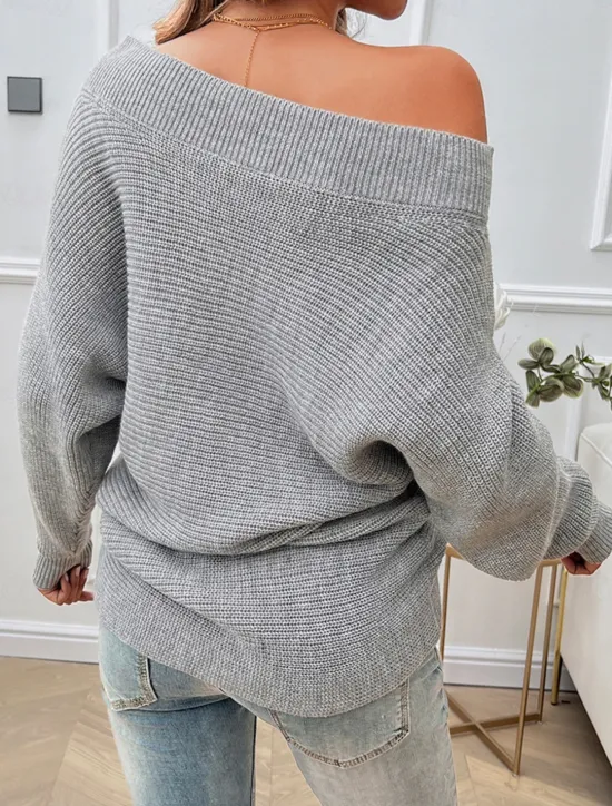 Outlet Women's Pullover Sweater Jumper Fashion Casual Solid Color Chunky Off Shoulder Beads Drop Shoulder Long Sleeve Regular Tops Knit Daily Khaki Gray Spring Fall Women Pullovers & Tops