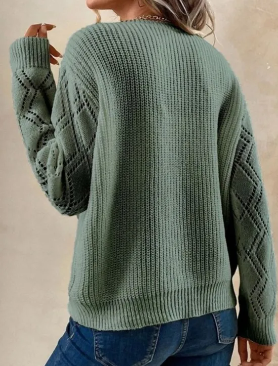 Best Women's Pullover Sweater Jumper Elegant Solid Color Ribbed V Neck Lace Long Sleeve Regular Tops Knit Daily Black White Spring Fall Women Pullovers & Tops