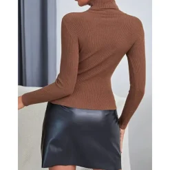 Online Women's Pullover Sweater Jumper Basic Casual Solid Color Ribbed Turtleneck Knitted Thin Long Sleeve Knit Daily Black+White+Gray Black+Apricot+Brown Fall Winter Women Pullovers & Tops