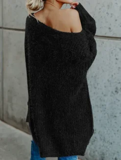 Discount Women's Pullover Sweater Jumper Stylish Casual Soft Solid Color Ribbed One Shoulder Cold Shoulder Long Sleeve Short Knit Daily Going out Weekend Pink Navy Blue Fall Winter Women Pullovers & Tops