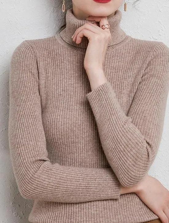 Best Women's Pullover Sweater Jumper Stylish Casual Soft Solid Color Ribbed Turtleneck Oversized Long Sleeve Knit Daily Holiday Going out Rust Red Pink purple Fall Winter Women Pullovers & Tops