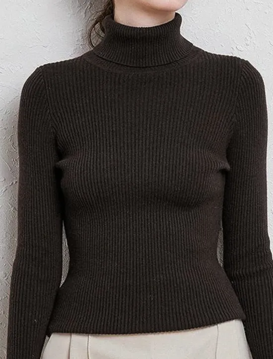 Best Women's Pullover Sweater Jumper Stylish Casual Soft Solid Color Ribbed Turtleneck Oversized Long Sleeve Knit Daily Holiday Going out Rust Red Pink purple Fall Winter Women Pullovers & Tops