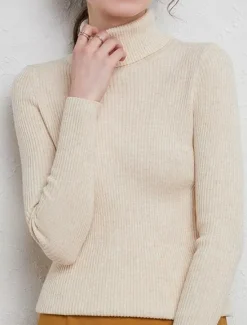 Best Women's Pullover Sweater Jumper Stylish Casual Soft Solid Color Ribbed Turtleneck Oversized Long Sleeve Knit Daily Holiday Going out Rust Red Pink purple Fall Winter Women Pullovers & Tops