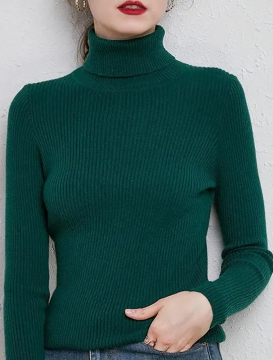 Best Women's Pullover Sweater Jumper Stylish Casual Soft Solid Color Ribbed Turtleneck Oversized Long Sleeve Knit Daily Holiday Going out Rust Red Pink purple Fall Winter Women Pullovers & Tops