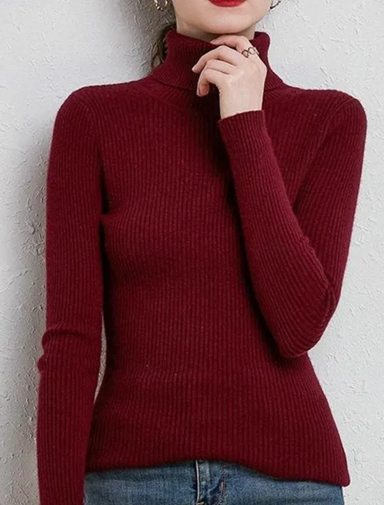 Best Women's Pullover Sweater Jumper Stylish Casual Soft Solid Color Ribbed Turtleneck Oversized Long Sleeve Knit Daily Holiday Going out Rust Red Pink purple Fall Winter Women Pullovers & Tops