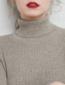 Best Women's Pullover Sweater Jumper Stylish Casual Soft Solid Color Ribbed Turtleneck Oversized Long Sleeve Knit Daily Holiday Going out Rust Red Pink purple Fall Winter Women Pullovers & Tops