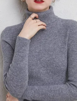 Best Women's Pullover Sweater Jumper Stylish Casual Soft Solid Color Ribbed Turtleneck Oversized Long Sleeve Knit Daily Holiday Going out Rust Red Pink purple Fall Winter Women Pullovers & Tops