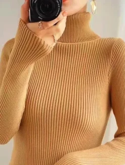 Best Women's Pullover Sweater Jumper Stylish Casual Soft Solid Color Ribbed Turtleneck Oversized Long Sleeve Knit Daily Holiday Going out Rust Red Pink purple Fall Winter Women Pullovers & Tops