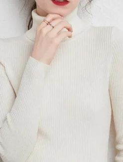 Best Women's Pullover Sweater Jumper Stylish Casual Soft Solid Color Ribbed Turtleneck Oversized Long Sleeve Knit Daily Holiday Going out Rust Red Pink purple Fall Winter Women Pullovers & Tops
