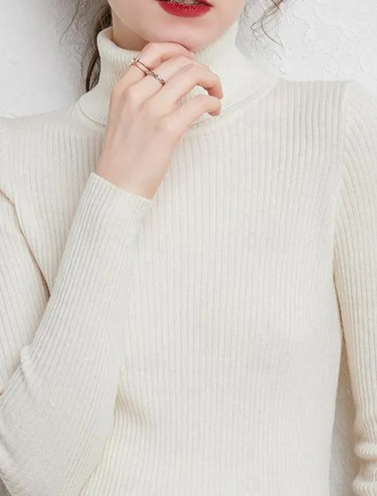 Best Women's Pullover Sweater Jumper Stylish Casual Soft Solid Color Ribbed Turtleneck Oversized Long Sleeve Knit Daily Holiday Going out Rust Red Pink purple Fall Winter Women Pullovers & Tops