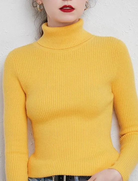 Best Women's Pullover Sweater Jumper Stylish Casual Soft Solid Color Ribbed Turtleneck Oversized Long Sleeve Knit Daily Holiday Going out Rust Red Pink purple Fall Winter Women Pullovers & Tops