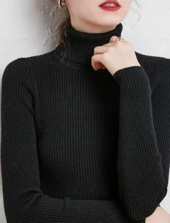 Best Women's Pullover Sweater Jumper Stylish Casual Soft Solid Color Ribbed Turtleneck Oversized Long Sleeve Knit Daily Holiday Going out Rust Red Pink purple Fall Winter Women Pullovers & Tops