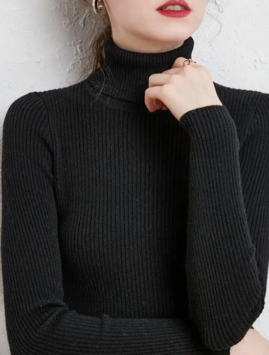 Best Women's Pullover Sweater Jumper Stylish Casual Soft Solid Color Ribbed Turtleneck Oversized Long Sleeve Knit Daily Holiday Going out Rust Red Pink purple Fall Winter Women Pullovers & Tops