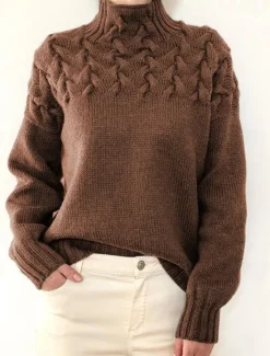 Discount Women's Pullover Sweater Jumper Stylish Casual Soft Pure Color Maillard Cable Turtleneck Braided Long Sleeve Knit Outdoor Daily Going out Black Pink Fall Winter Women Pullovers & Tops