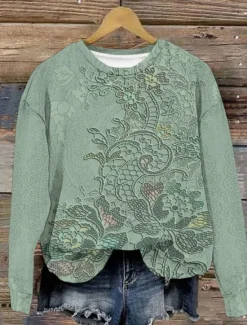 Best Women's Pullover Sweatshirt Floral Warm Vintage Western Long Sleeve Crew Neck Regular Tops Home Street Dailywear Print White Dark Pink Blue Green Gray Summer Spring Fall Winter Women Hoodies & Sweatshirts|Women's Tops