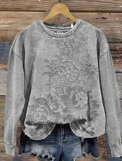 Best Women's Pullover Sweatshirt Floral Warm Vintage Western Long Sleeve Crew Neck Regular Tops Home Street Dailywear Print White Dark Pink Blue Green Gray Summer Spring Fall Winter Women Hoodies & Sweatshirts|Women's Tops