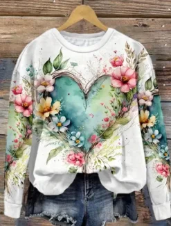 Best Women's Pullover Sweatshirt Floral Warm Vintage Western Long Sleeve Crew Neck Regular Tops Home Street Dailywear Print White Dark Pink Blue Green Gray Summer Spring Fall Winter Women Hoodies & Sweatshirts|Women's Tops