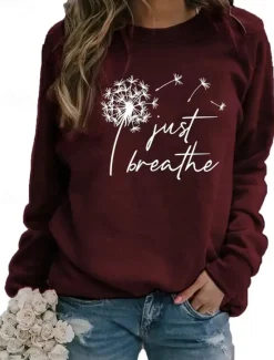 Hot Women's Pullover Sweatshirt Floral Graphic Casual Long Sleeve Crew Neck Round Neck Regular Tops Street Casual Holiday Print Maroon Black Red Spring Fall Winter Women Hoodies & Sweatshirts