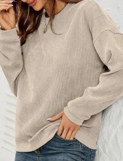 Discount Women's Pullover Sweatshirt Plain Casual Long Sleeve Round Neck Regular Tops Street Dailywear Pink Wine Green Fall Winter Women Hoodies & Sweatshirts