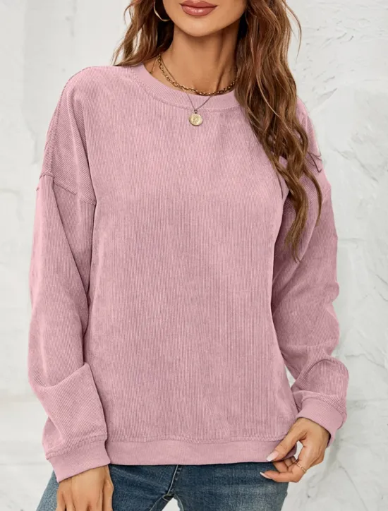 Discount Women's Pullover Sweatshirt Plain Casual Long Sleeve Round Neck Regular Tops Street Dailywear Pink Wine Green Fall Winter Women Hoodies & Sweatshirts