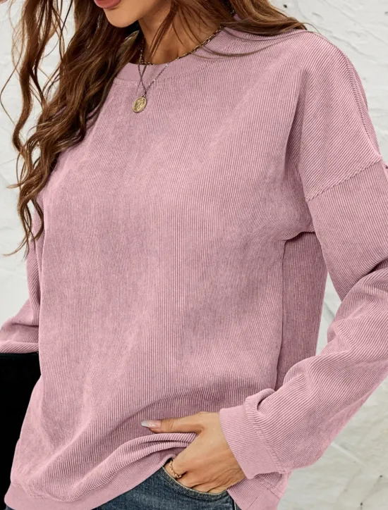 Discount Women's Pullover Sweatshirt Plain Casual Long Sleeve Round Neck Regular Tops Street Dailywear Pink Wine Green Fall Winter Women Hoodies & Sweatshirts