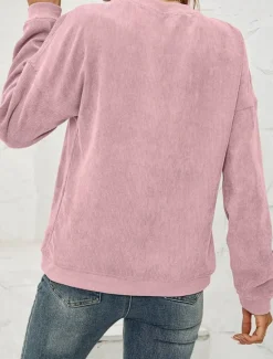 Discount Women's Pullover Sweatshirt Plain Casual Long Sleeve Round Neck Regular Tops Street Dailywear Pink Wine Green Fall Winter Women Hoodies & Sweatshirts
