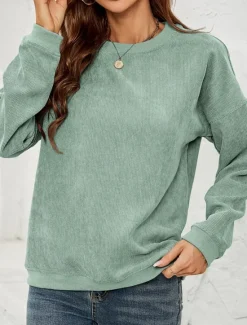 Discount Women's Pullover Sweatshirt Plain Casual Long Sleeve Round Neck Regular Tops Street Dailywear Pink Wine Green Fall Winter Women Hoodies & Sweatshirts