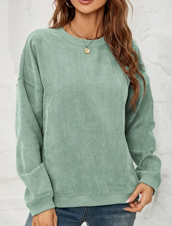 Discount Women's Pullover Sweatshirt Plain Casual Long Sleeve Round Neck Regular Tops Street Dailywear Pink Wine Green Fall Winter Women Hoodies & Sweatshirts