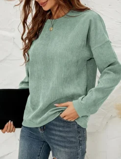Discount Women's Pullover Sweatshirt Plain Casual Long Sleeve Round Neck Regular Tops Street Dailywear Pink Wine Green Fall Winter Women Hoodies & Sweatshirts