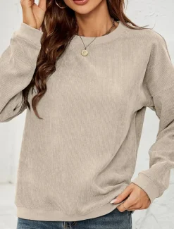Discount Women's Pullover Sweatshirt Plain Casual Long Sleeve Round Neck Regular Tops Street Dailywear Pink Wine Green Fall Winter Women Hoodies & Sweatshirts