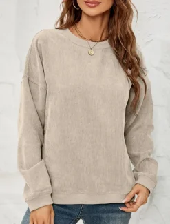 Discount Women's Pullover Sweatshirt Plain Casual Long Sleeve Round Neck Regular Tops Street Dailywear Pink Wine Green Fall Winter Women Hoodies & Sweatshirts