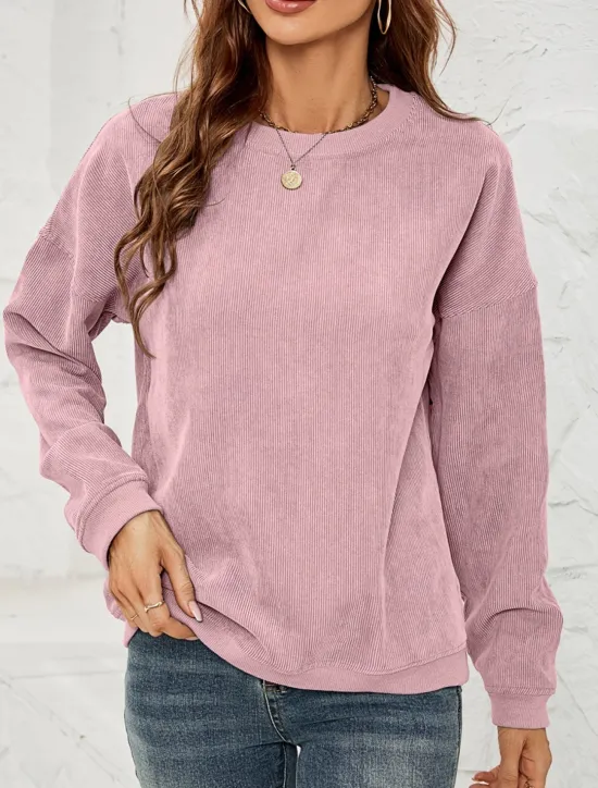 Discount Women's Pullover Sweatshirt Plain Casual Long Sleeve Round Neck Regular Tops Street Dailywear Pink Wine Green Fall Winter Women Hoodies & Sweatshirts