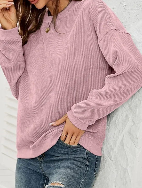 Discount Women's Pullover Sweatshirt Plain Casual Long Sleeve Round Neck Regular Tops Street Dailywear Pink Wine Green Fall Winter Women Hoodies & Sweatshirts