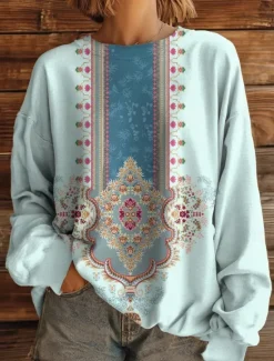 Sale Women's Pullover Sweatshirt Floral Graphic Warm Active Vintage Long Sleeve Round Neck Regular Tops Street Dailywear Casual Print White Yellow Red Blue Brown Spring Fall Winter Women Hoodies & Sweatshirts