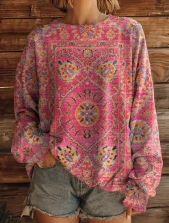 Sale Women's Pullover Sweatshirt Floral Graphic Warm Active Vintage Long Sleeve Round Neck Regular Tops Street Dailywear Casual Print White Yellow Red Blue Brown Spring Fall Winter Women Hoodies & Sweatshirts