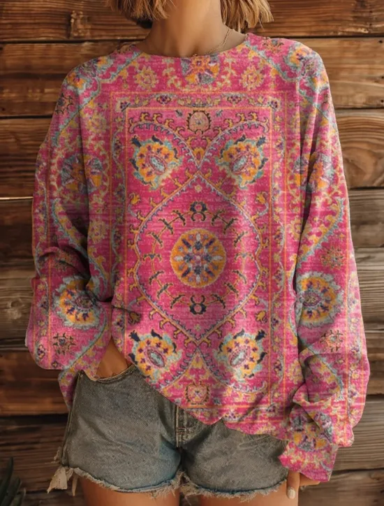 Sale Women's Pullover Sweatshirt Floral Graphic Warm Active Vintage Long Sleeve Round Neck Regular Tops Street Dailywear Casual Print White Yellow Red Blue Brown Spring Fall Winter Women Hoodies & Sweatshirts
