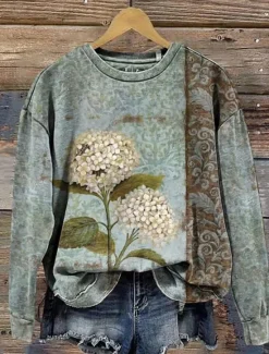Sale Women's Pullover Sweatshirt Floral Graphic Warm Active Vintage Long Sleeve Crew Neck Regular Tops Street Dailywear Casual Print Black Pink Blue Green Spring Fall Winter Women Hoodies & Sweatshirts