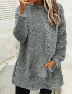 Hot Women's Pullover Sweatshirt Warm Cute Teddy Long Sleeve Round Neck Long Tops Maroon Pink Purple Khaki Gray Spring Fall Winter Spring, Fall, Winter, Summer Women Hoodies & Sweatshirts