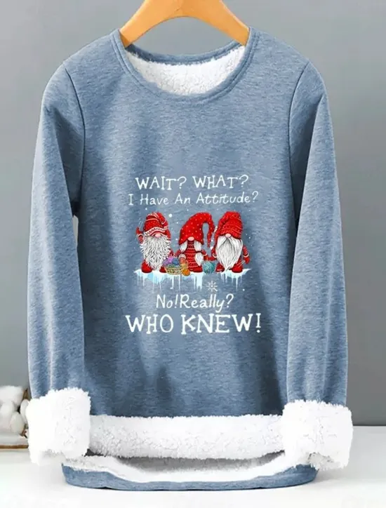 Women's Pullover Sweatshirt Sherpa Fleece Lined Letter Gnome Warm Fuzzy Black Blue Casual Sports Round Neck Long Sleeve Top Micro-elastic Fall & Winter Comfrt Breathable Soft Fabric Women Hoodies & Sweatshirts